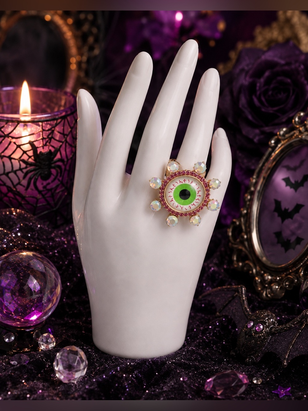 Spooky Eyeball Stretch Ring Betsey Johnson New- Halloween Statement Jewelry
